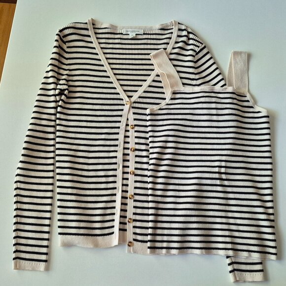 Black and White Stripe Matching Sweater Set - Picture 1 of 15